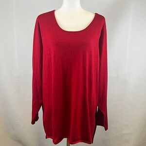 T Tahari Women's Plus Size 3X Red Long Sleeve Tunic Sweater